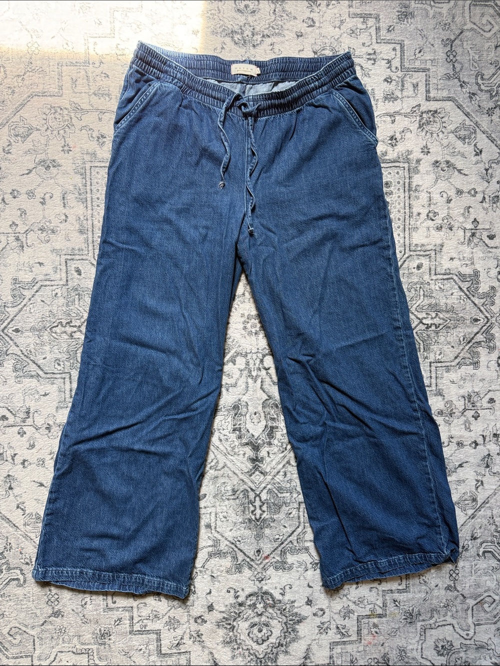 Hatch Wide Leg Drawstring Pants in Denim Blue